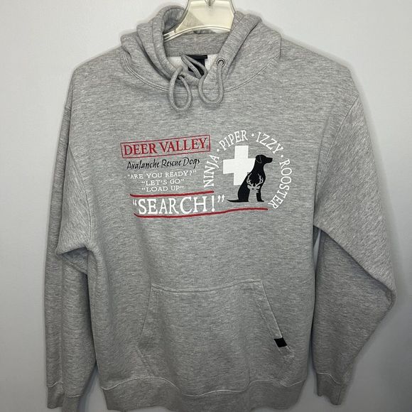 Deer Valley Avalanche Rescue Dogs Search Team Hoodie Pullover Blue 84 Large VGC - Picture 1 of 8
